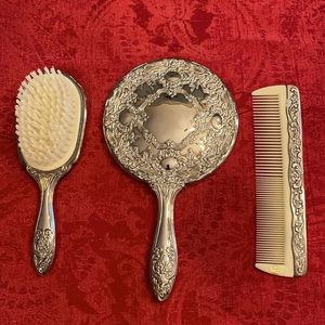 Vintage Engraved Mirror, Brush and Comb Set